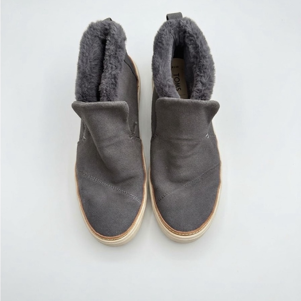 TOMS Paxton Gray Suede Faux-Fur Lined Slip-On Sneakers Booties Size 7.5